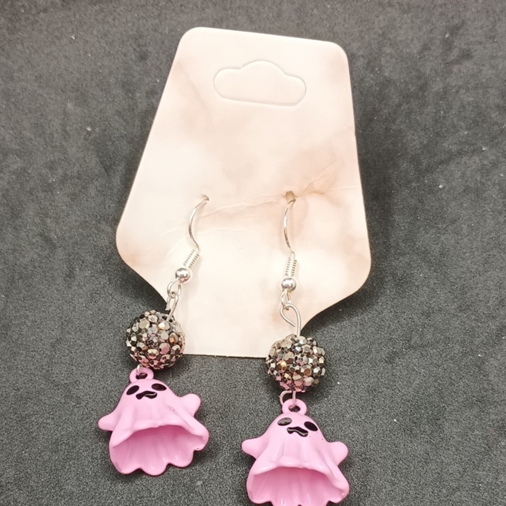 Hand Crafted Pink and Silver Ghost Earrings